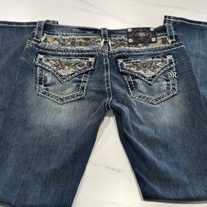 Miss Me Dark Blue Boot Cut Jeans with Patterned Pockets